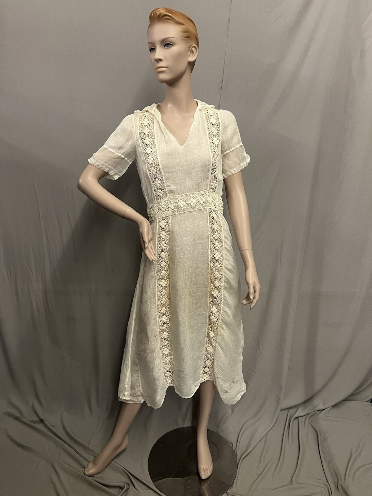 Edwardian Cotton Dress Updated To A 1930’d Look Ivory Cotton