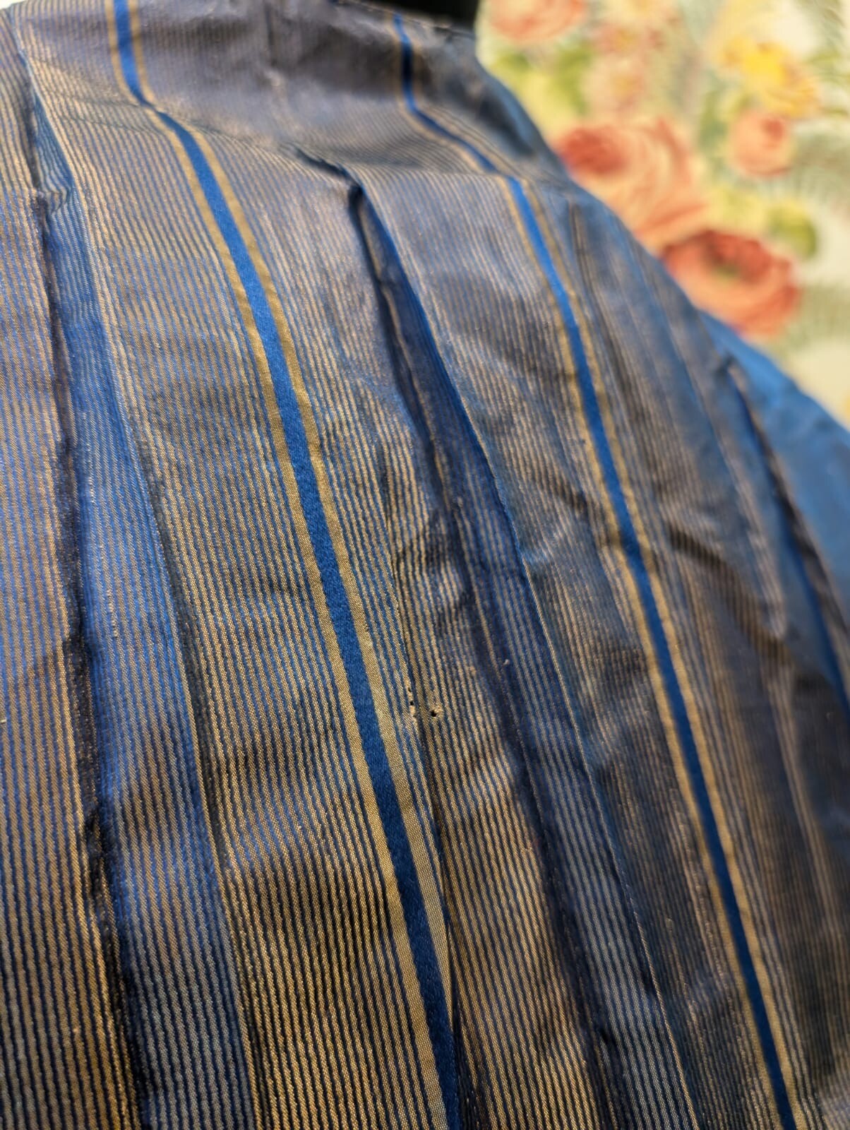 HAND SEWN 1840’S PINSTRIPED SILK TAFFETA TWO PIECE DRESS FROM OHIO ESTATE