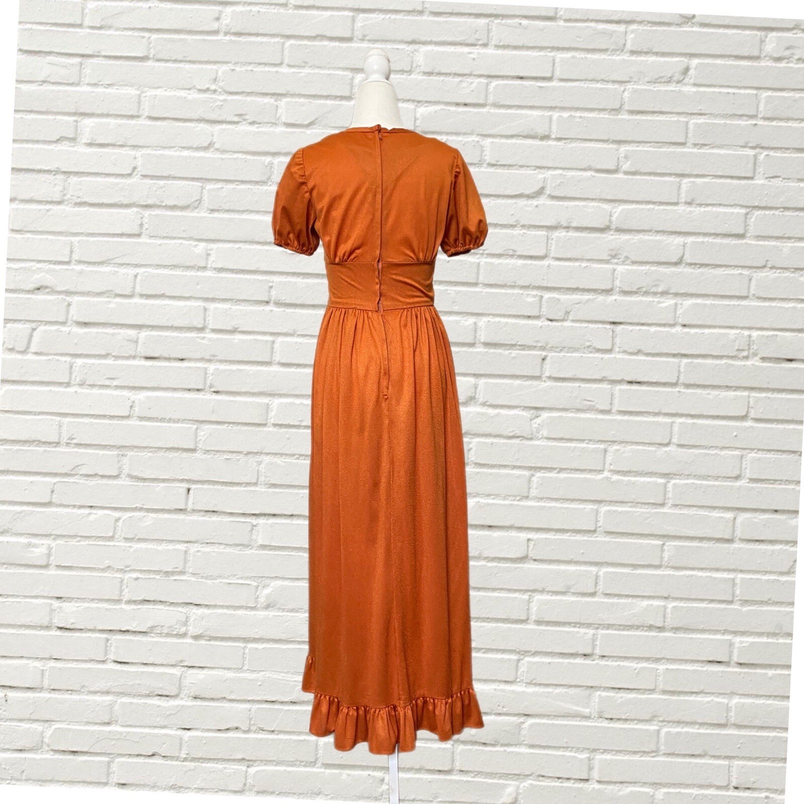 Vintage 60s70s Maxi Corset Dress Copper Ruffle Hem Metallic Dress Xs Hippie