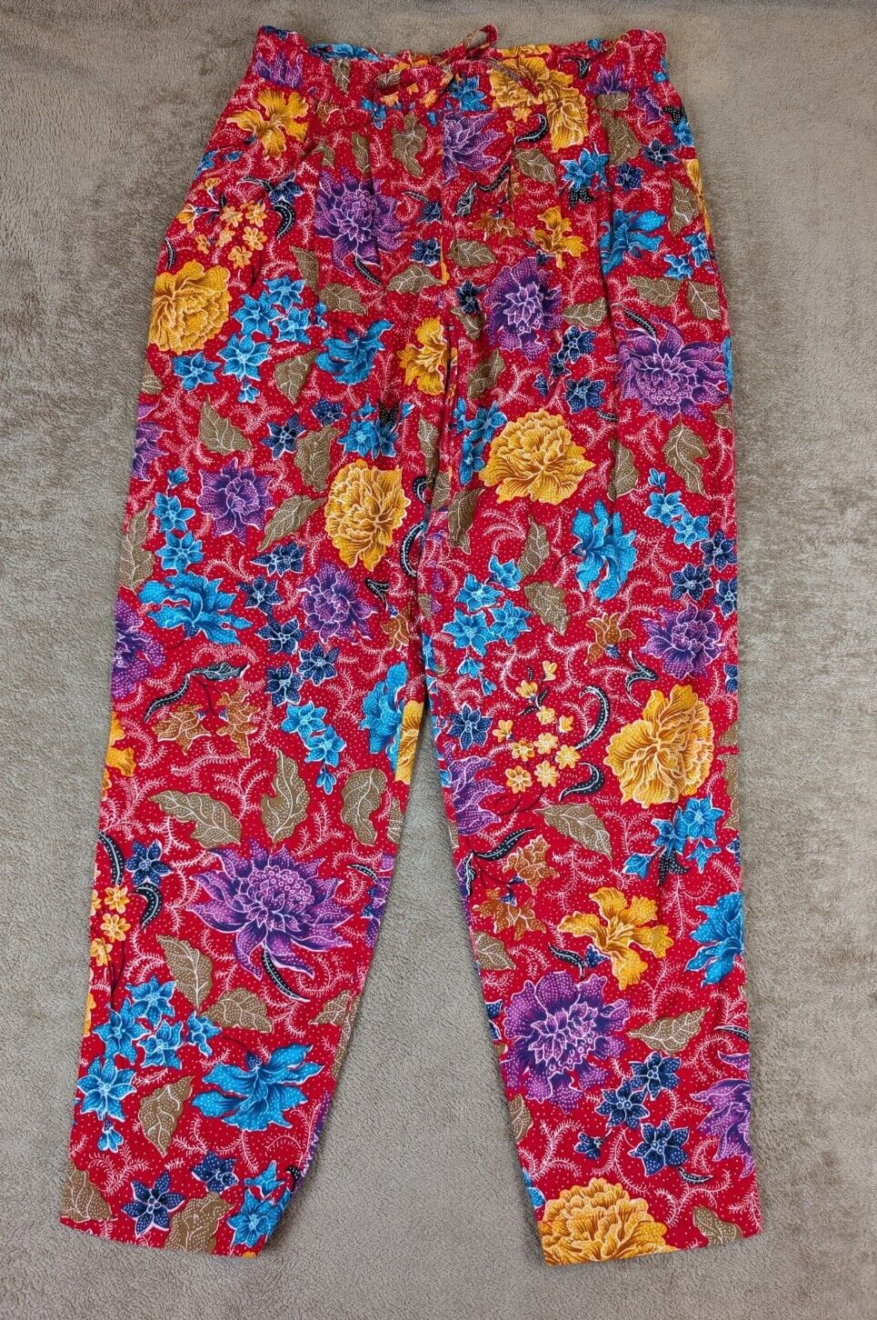 VTG 80&rsquo;s Liz Sport Women&rsquo;s SM High Rise Elastic Drawstring Wide Leg Floral Pants