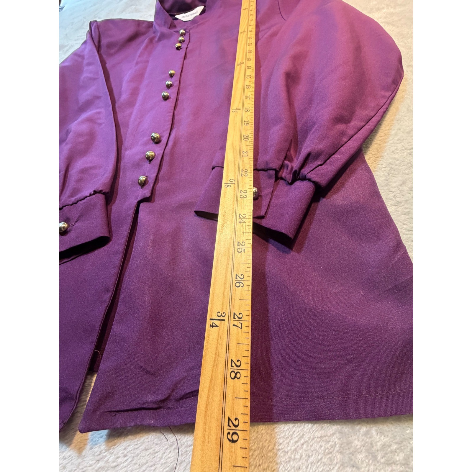 Dark Academia Vintage 80s Purple Button Front Blouse Gold Buttons oversized L