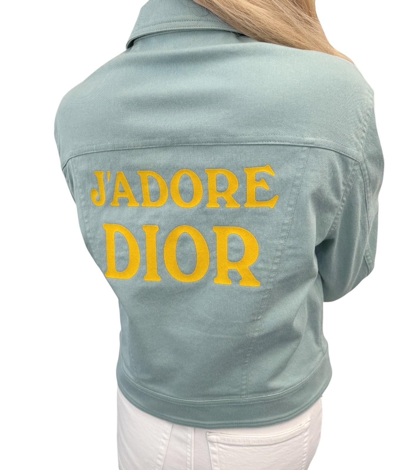 Christian Dior Vintage 2001 J&rsquo;ADORE Logo Denim Twill Jacket #36 Blue Yellow