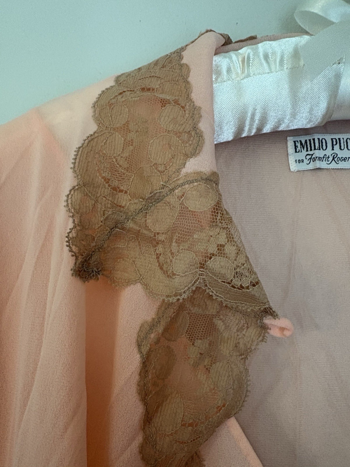 Vtg Emilio Pucci Formfit Rogers Pink Lace Nightgown Robe M medium Peignoir EUC