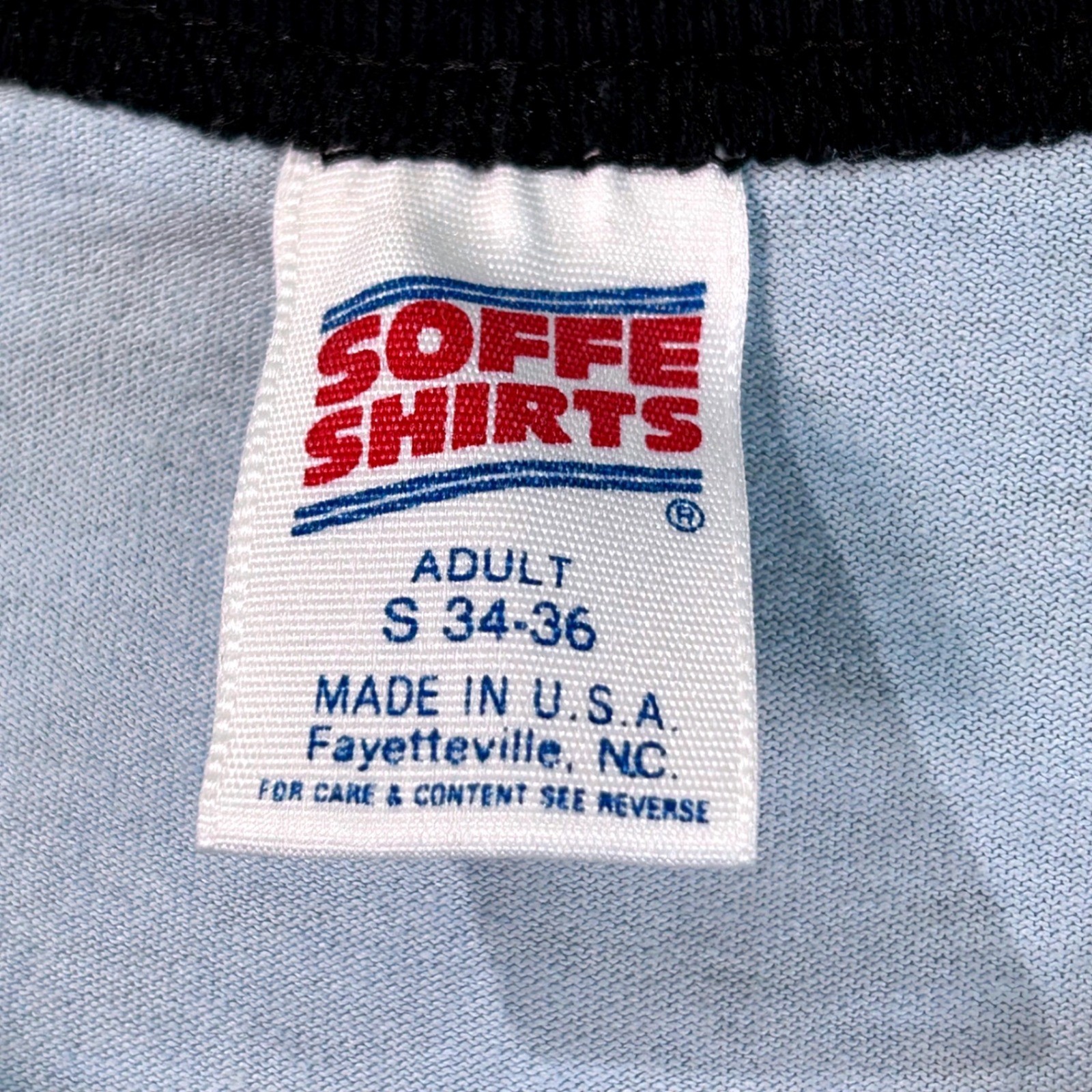 Vintage Soffe Shirts Ringer Tee Light Blue Surfing Graphic Made in USA Small