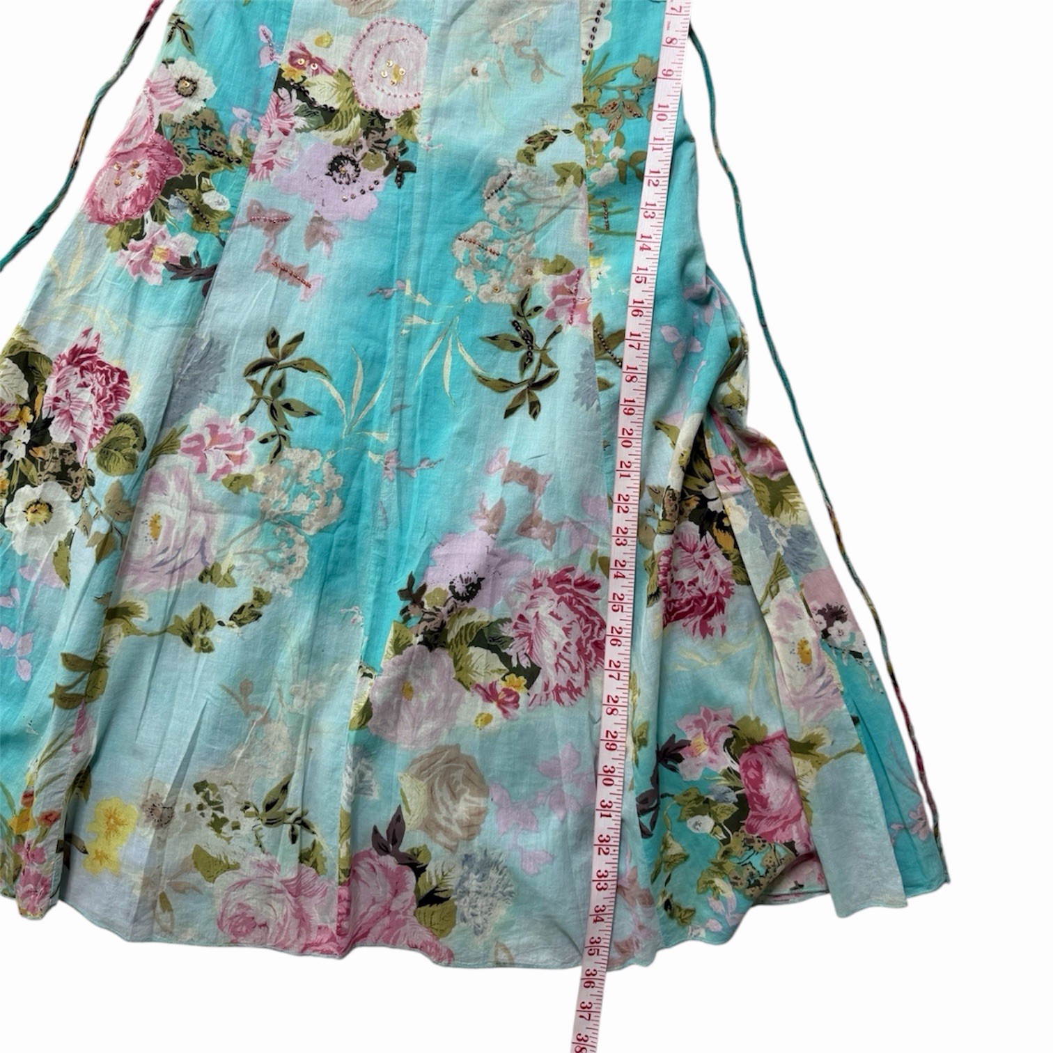 Vintage René Derhy Floral Aqua Fairy Dress Beaded Embellished Cottagecore Y2K
