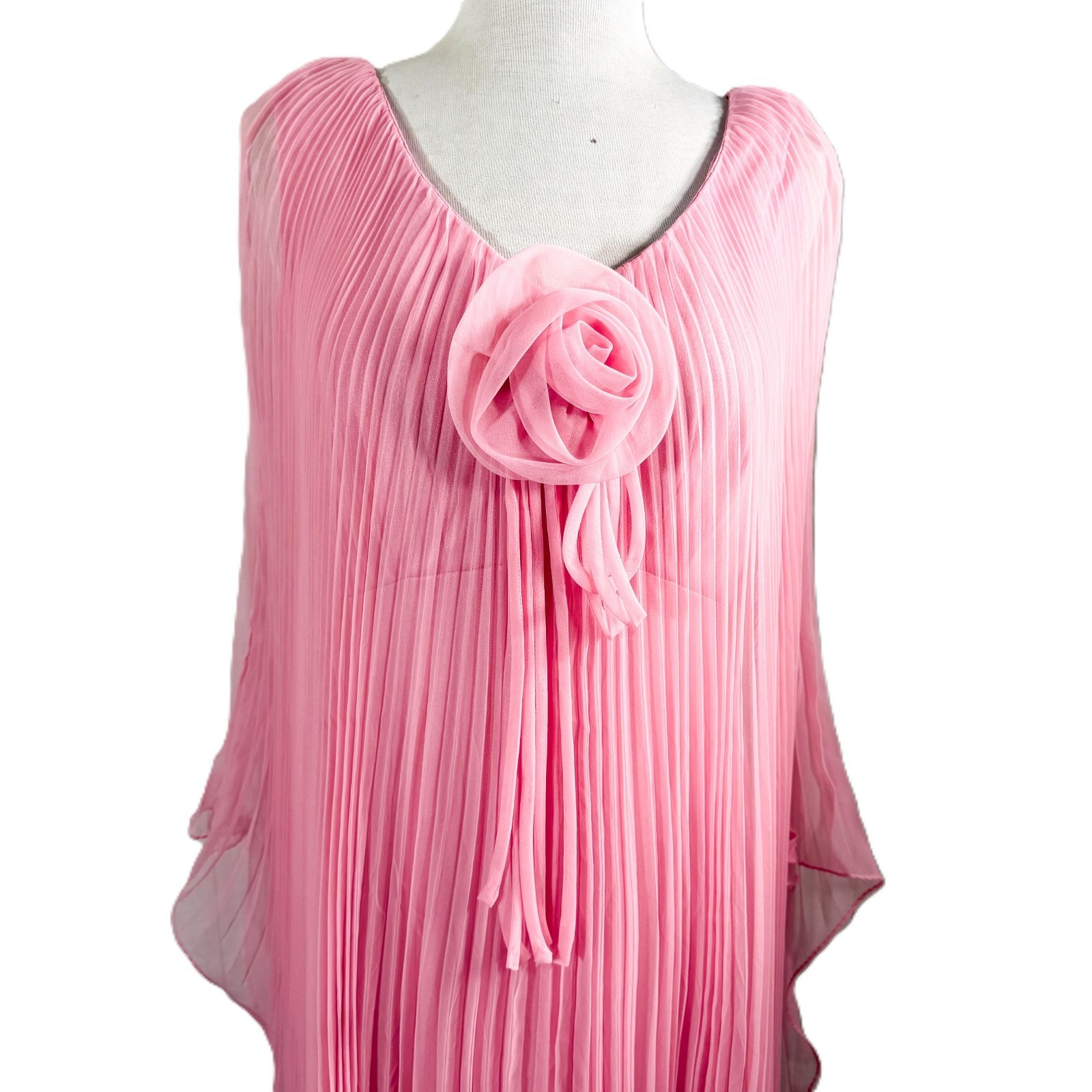 Vintage Miss Elliette Cape Pleated Maxi Dress, Pink Goddess Dress