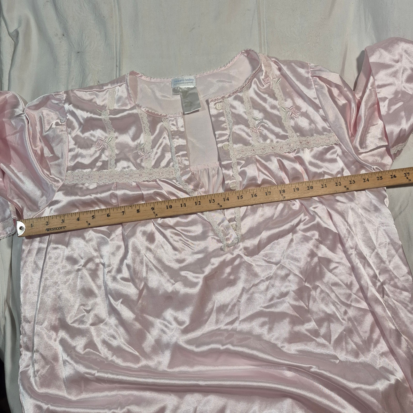 VTG Heavenly Bodies Miss Elaine Pink Satin Nightgown Lace Trim Cottagecor 2XL