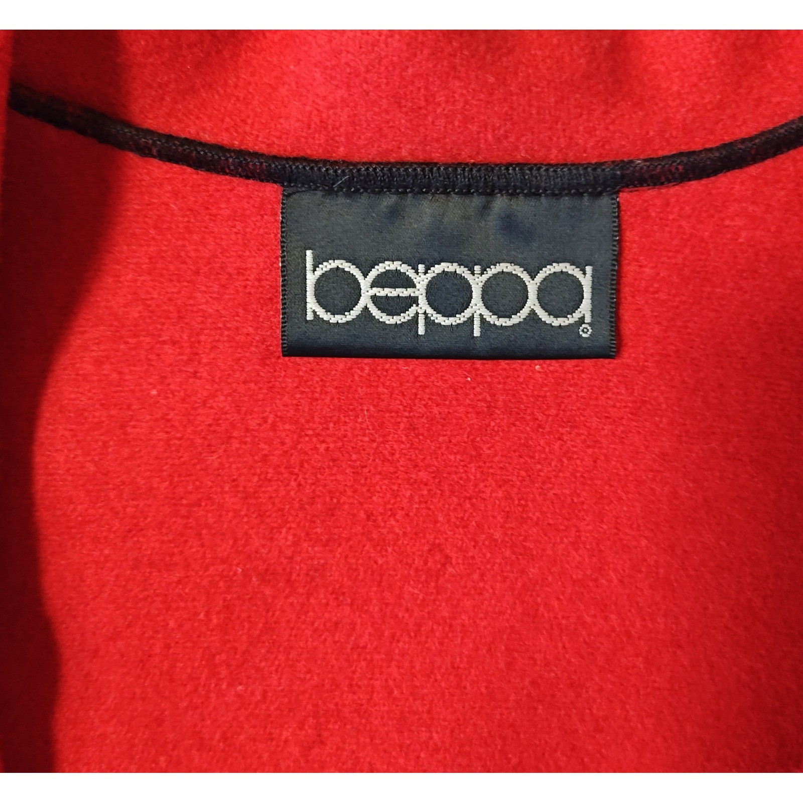Beppa Boiled Wool Jacket Womens Small Red Floral Embroidered Art to Wear Piping
