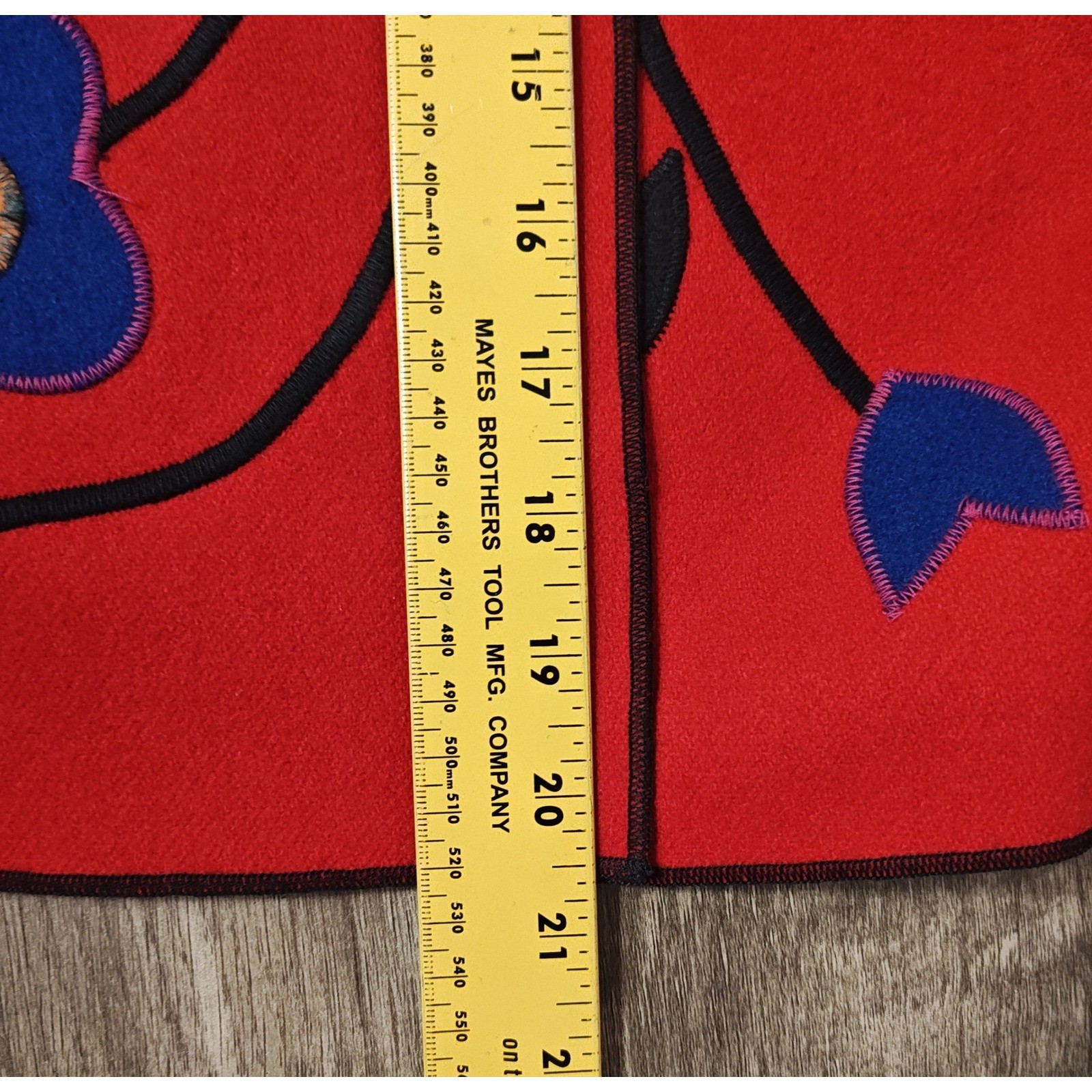 Beppa Boiled Wool Jacket Womens Small Red Floral Embroidered Art to Wear Piping
