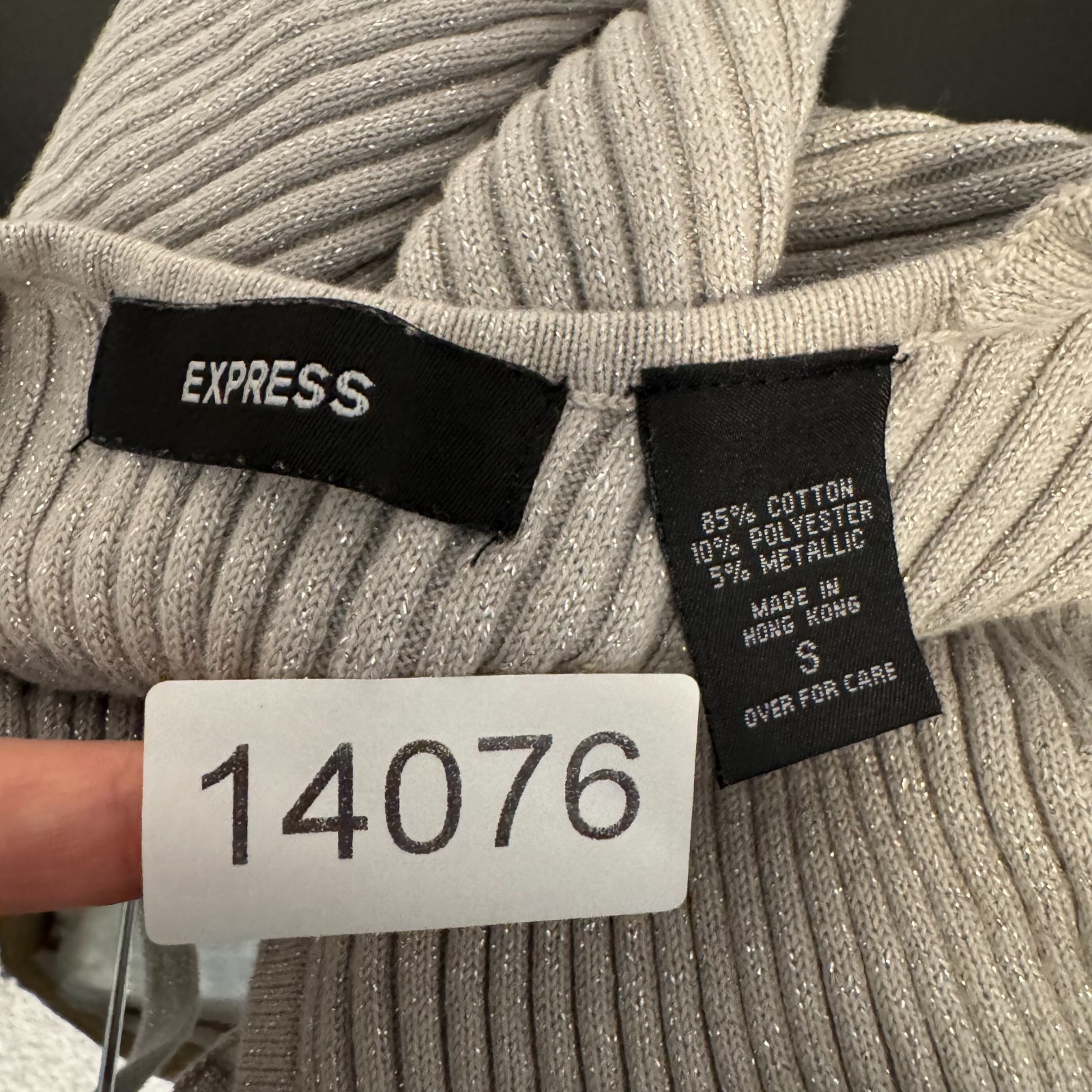 Y2K Vintage Express Backless Turtleneck Top Small Grey Silver Glittery Sparkly