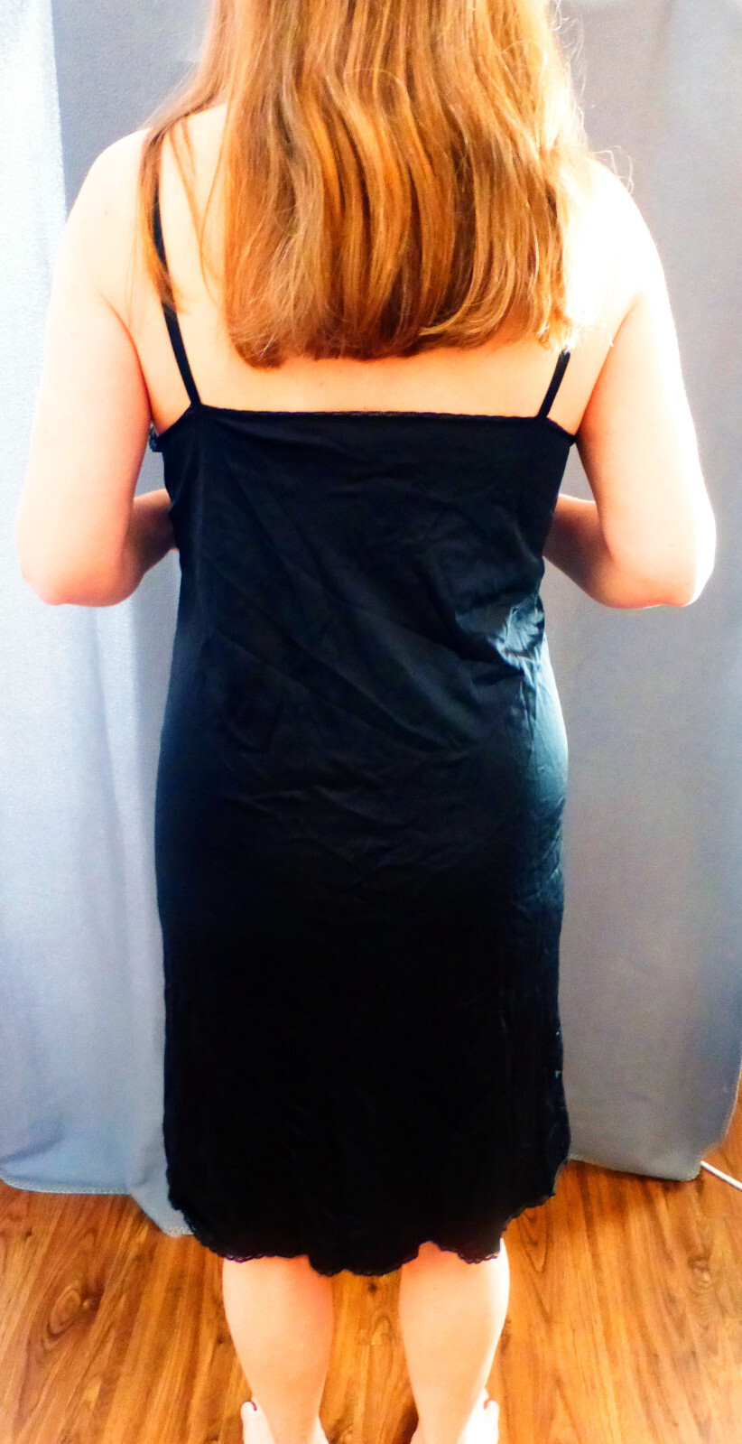 SEXY VASSARETTE PLUS SIZE ELEGANT BLACK LACY SATINY NYLON FULL SLIP 44 46 EVC