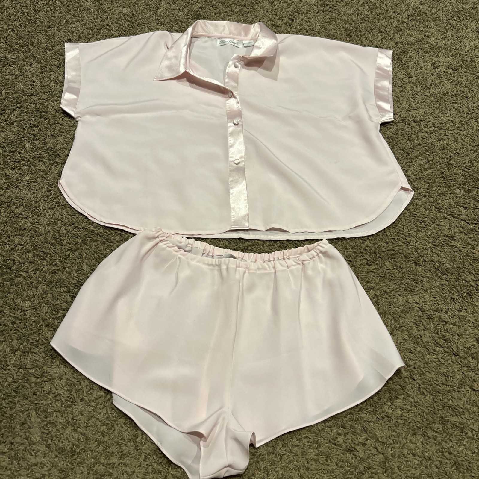 Vtg Laura Gayle Pink Shirt Short Set Sleep Sexy M A47