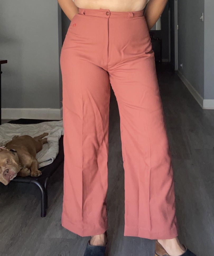 Hang Ten Vintage 70s Mauve Pink Flare Bell Trousers Pants 26”