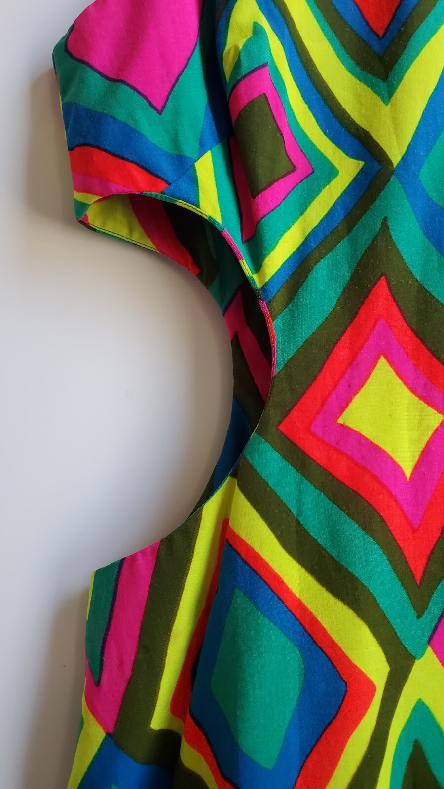 Vintage 60s PSYCHEDELIC Cutout Cotton Geometric Mini MOD GO-GO Beach Sun Dress S