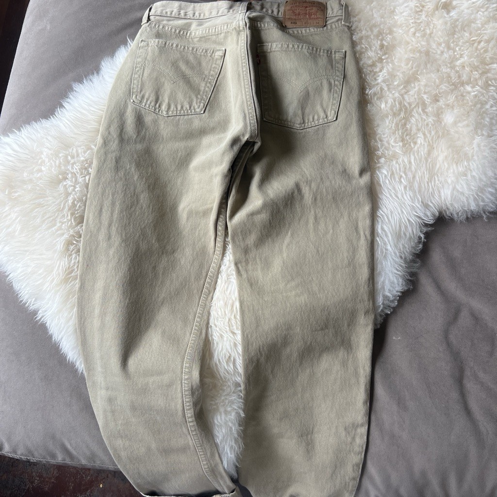 VTG Levis 501 Jeans Mens 31×34 Beige Straight Leg Button USA Made 90s
