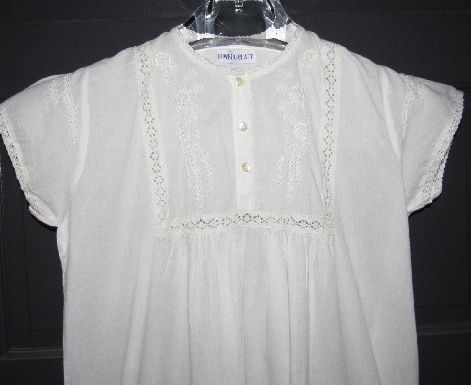 Powell Craft Nightdress nightgown tiny pearls 100% Cotton One Size Bust to 44&Prime;