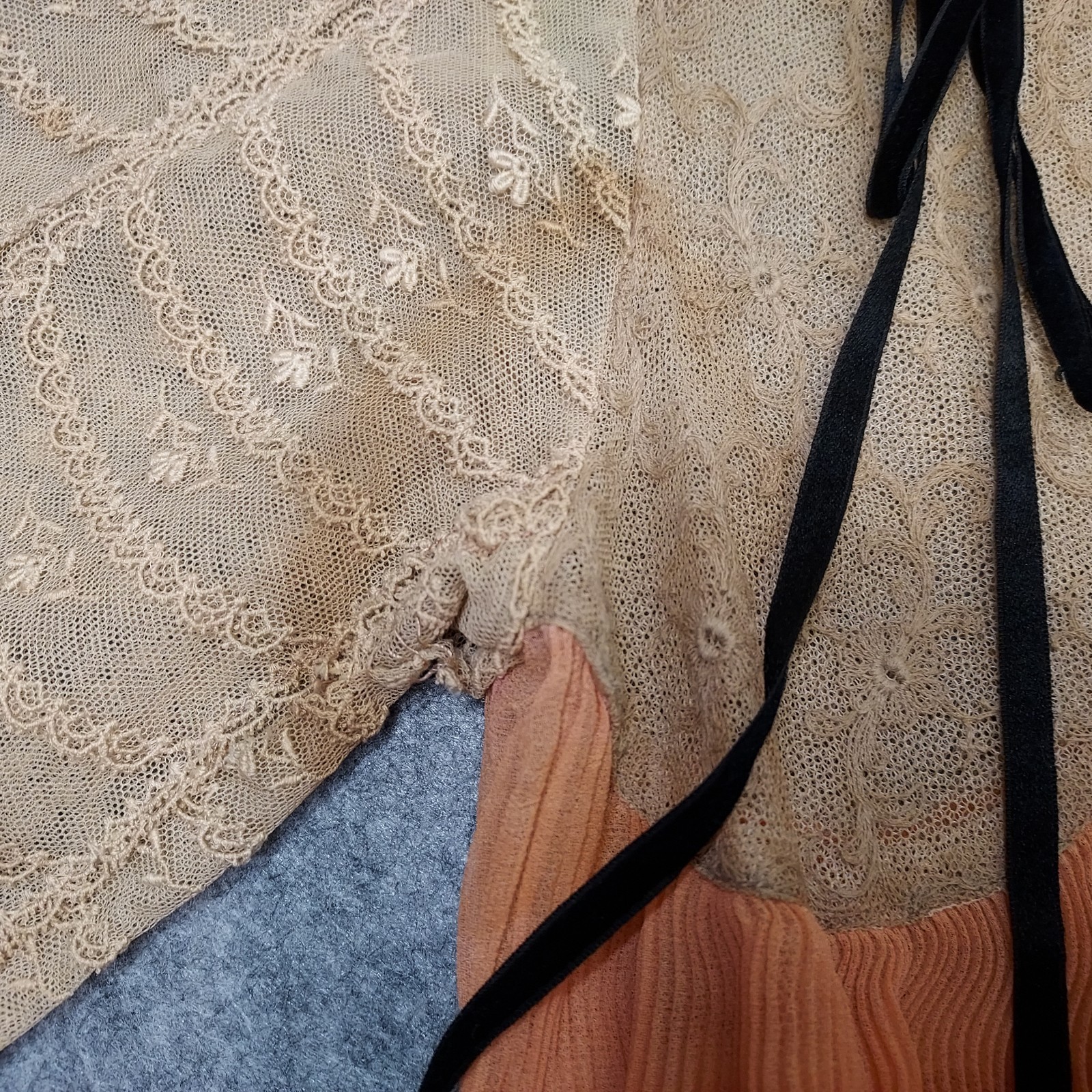 1910s Flapper Dress Lace Chiffon Authentic Peach Sash Titanic True Vintage