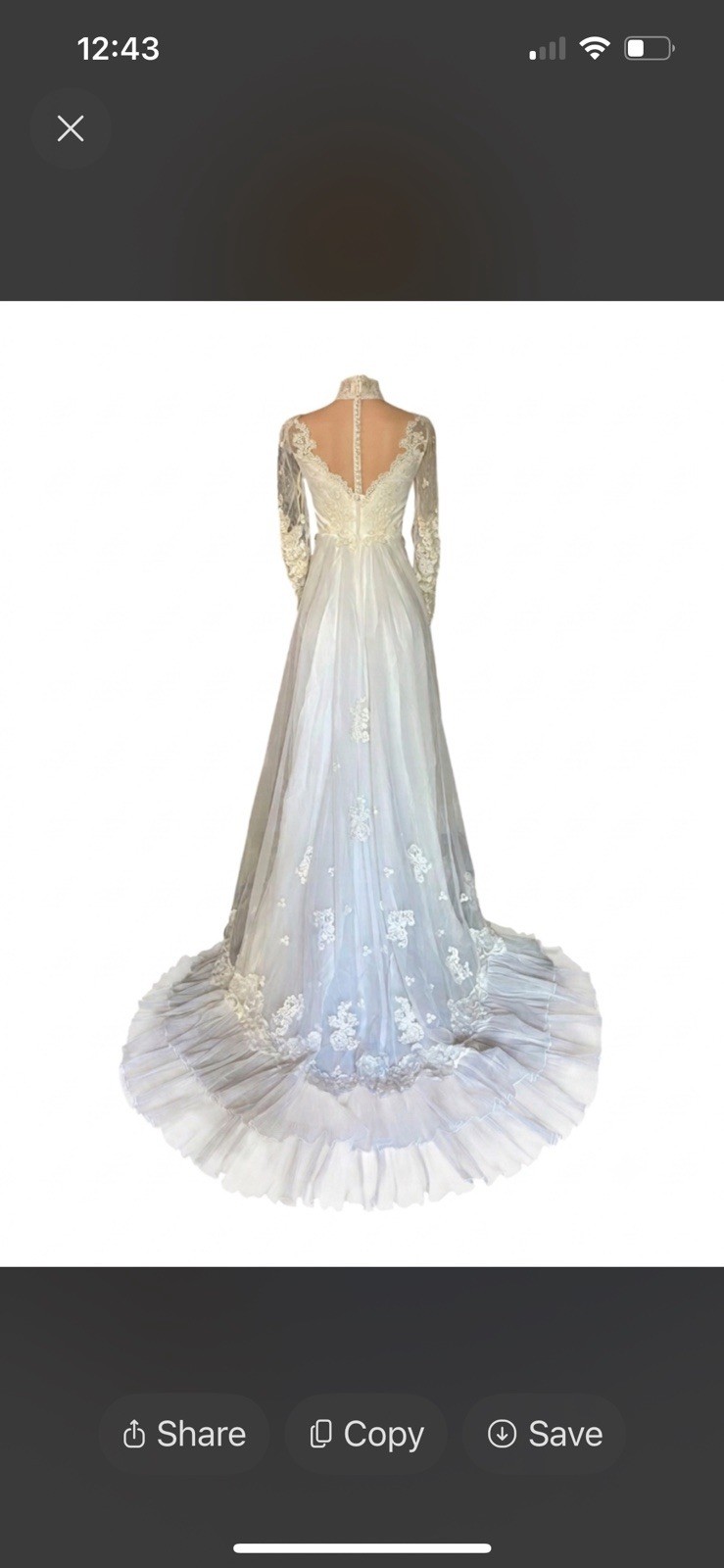 Vintage Eve Of Milady Lace Long Sleeve Wedding Gown Size 7