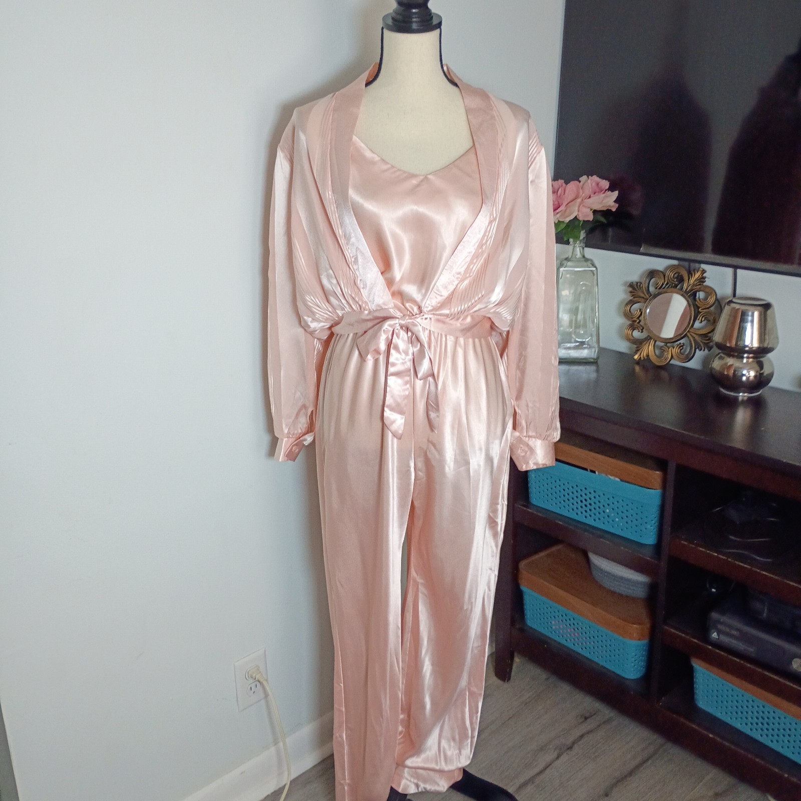 Vintage California Dynasty Satin Jumpsuit W/ Matching Jacket Blush Pink, Medium