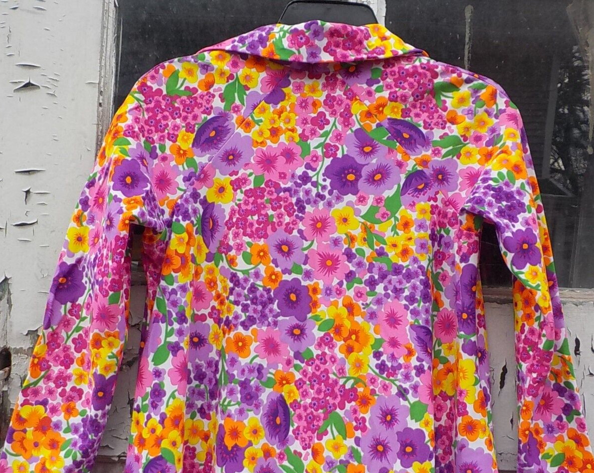 Vintage David Brown California Caftan House Lounge Maxi Dress COLORFUL FLOWERS p