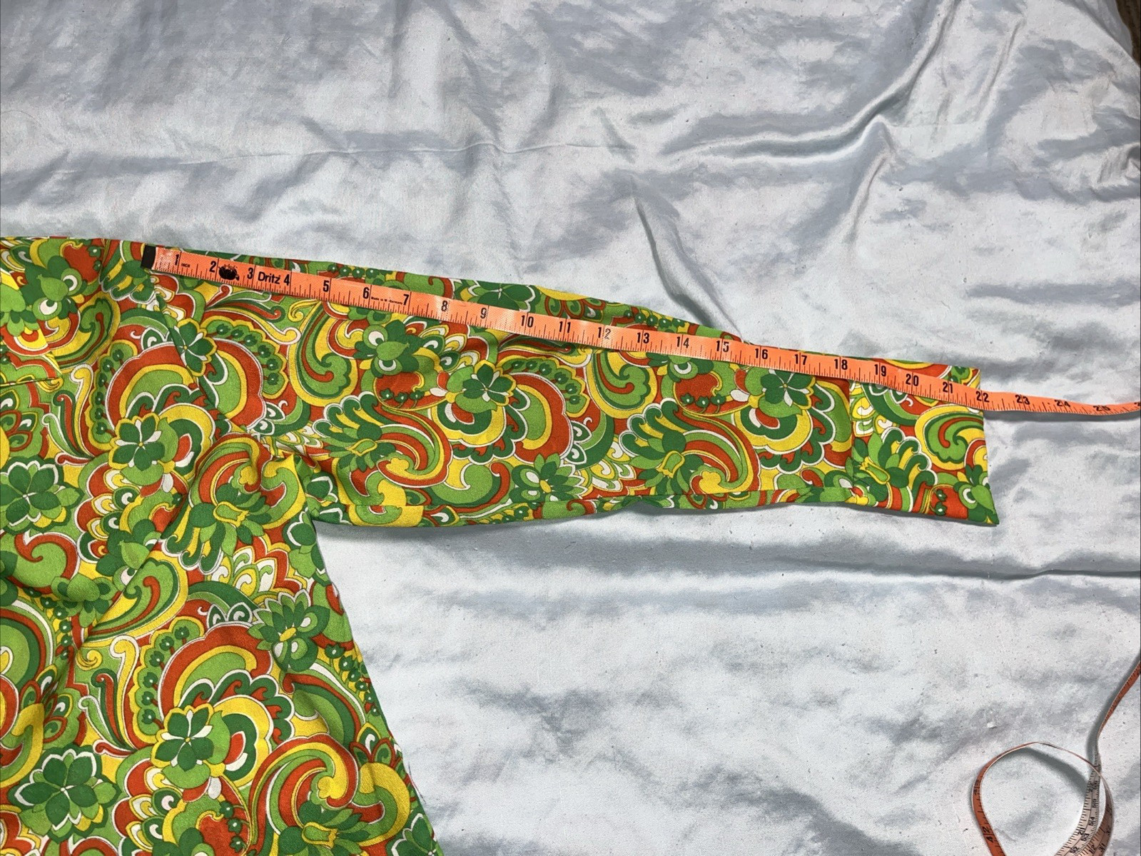 Vintage Bright Green Yellow Red Mod Flower Power Poly Long Sleeve Womens Shirt