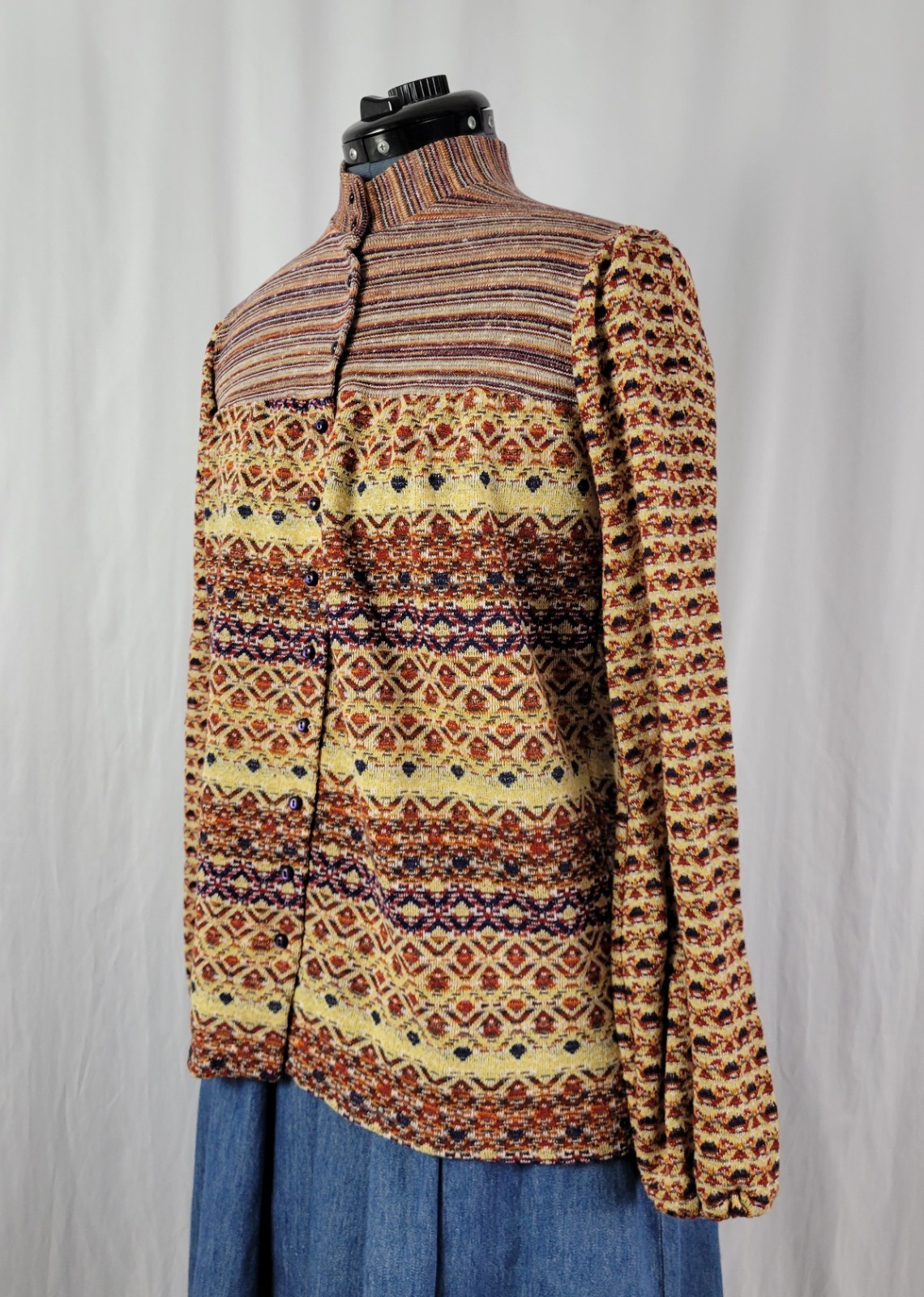 Vintage Pandora Button Down Top in Coordinating Brown/Tan/Purple Prints Size M?