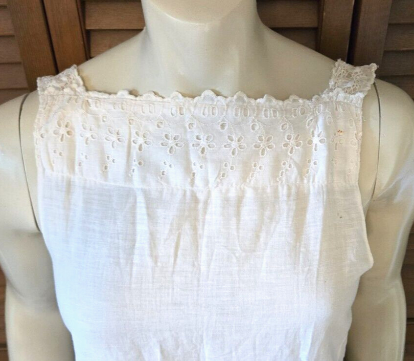 Antique Victorian Edwardian White Embroidered Eyelet Ruffle Lace Dress Square