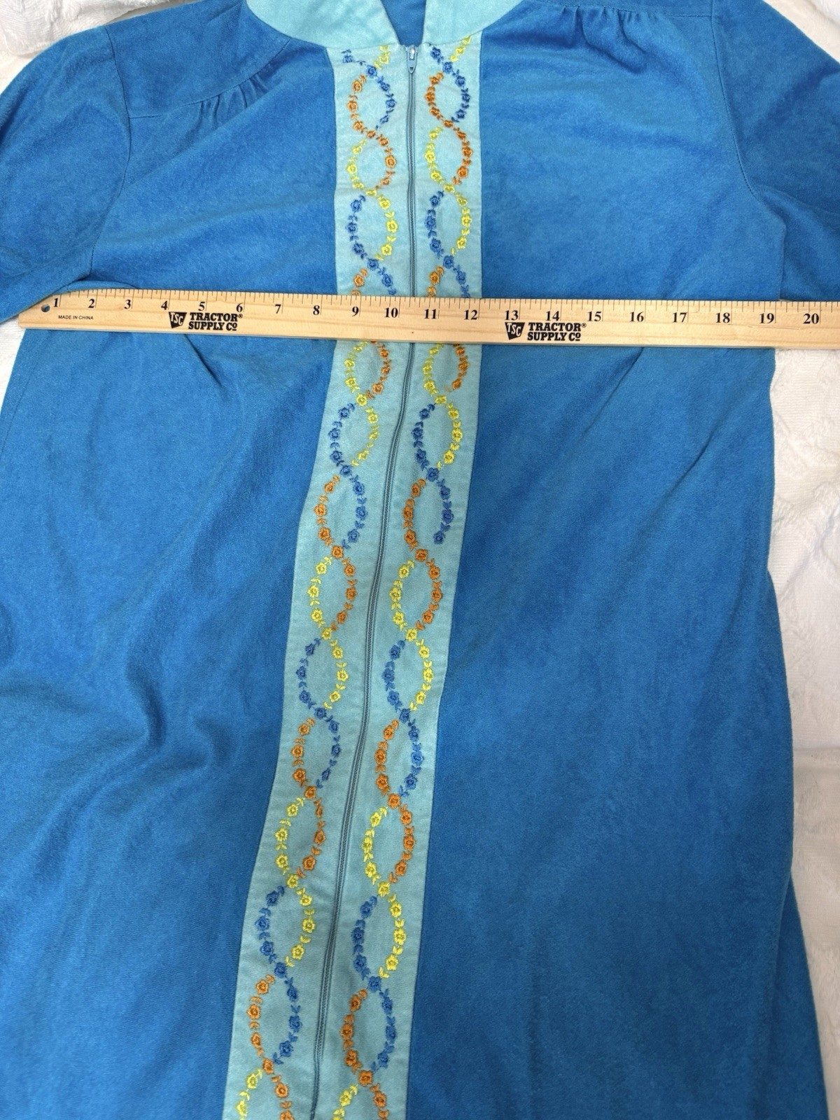 VTG 70s Blue Hostess Caftan Maxi Lounge Dress Boho Grandma Chic Glam