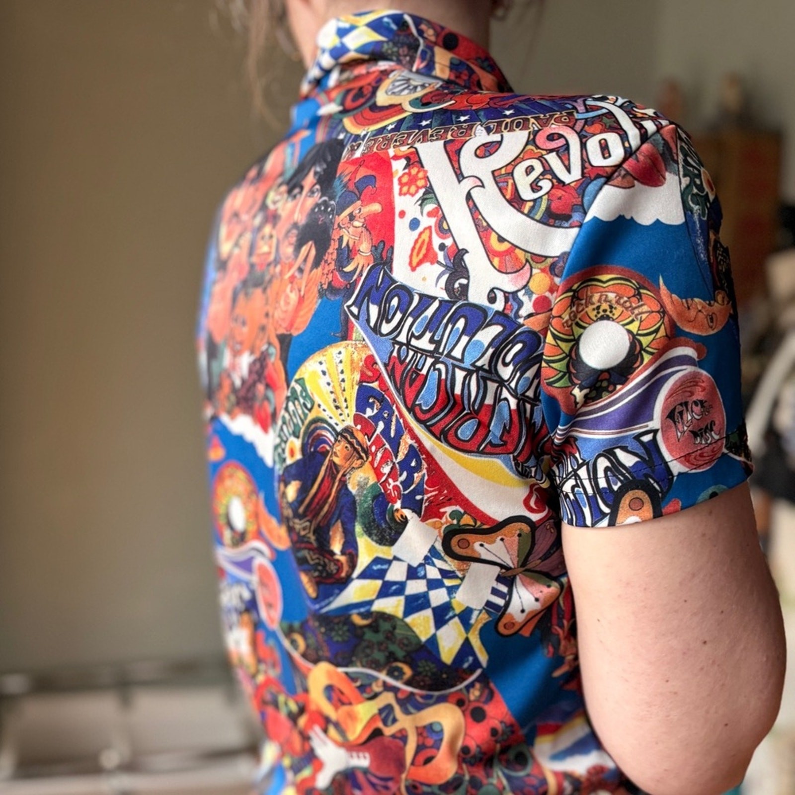 Vintage 90s Psychedelic Beatles Print Shirt | Pop Art Graphic Button Up | S/M