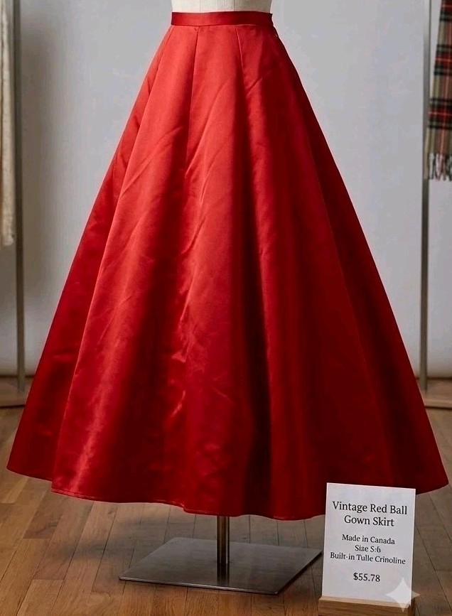 Vintage Red Polyester Formal Maxi Skirt Full Ball Gown Built-in Crinoline Canada