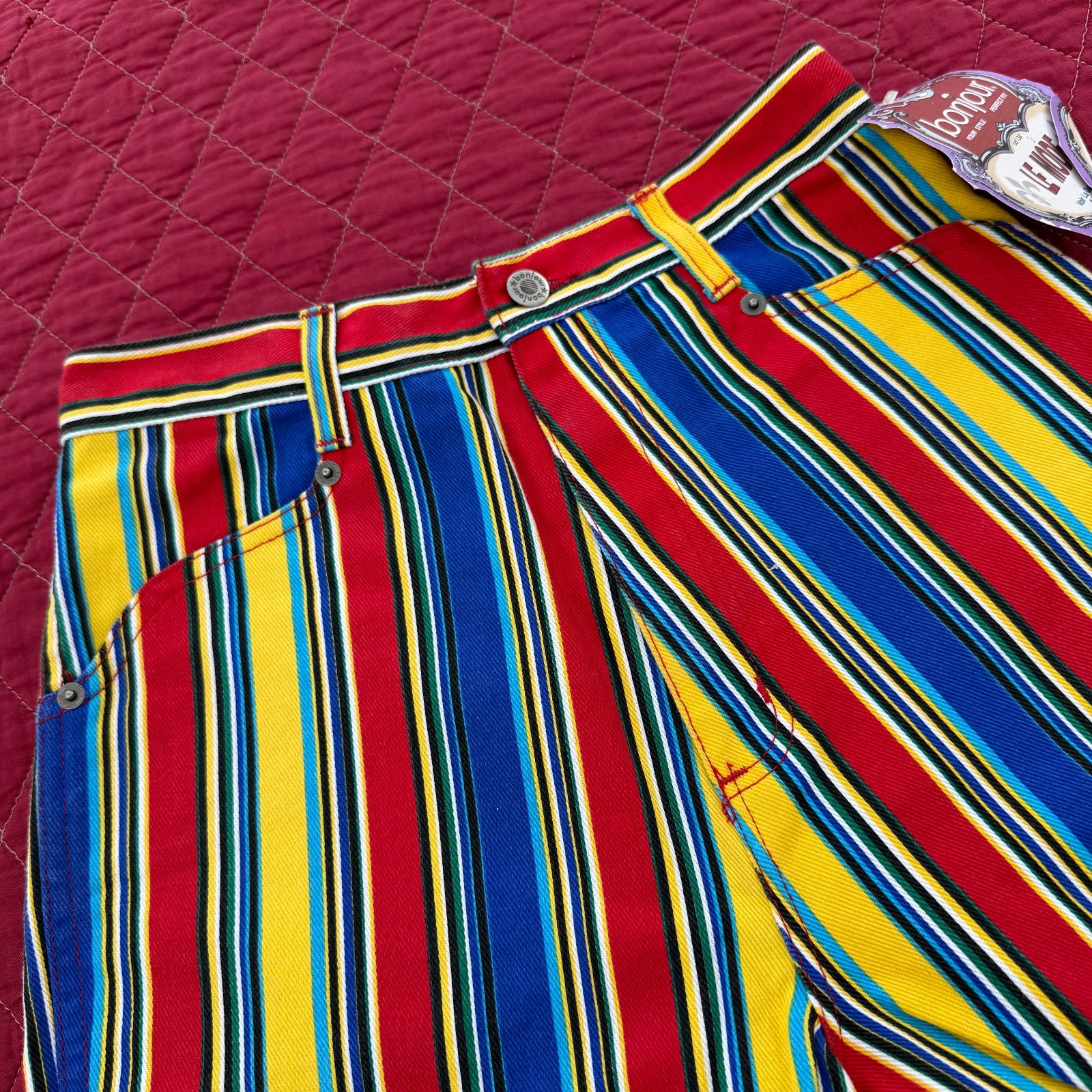 VTG BONJOUR Bold Stripes Le Mode Booty Shorts Super 90s y2k Size 5/6 w Tags