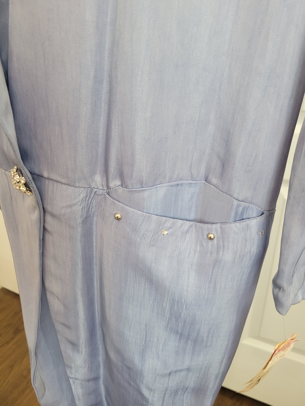 Vintage L.A. GLO Periwinkle Duster Jacket Womens L Studded Pleated Back 80s NWT