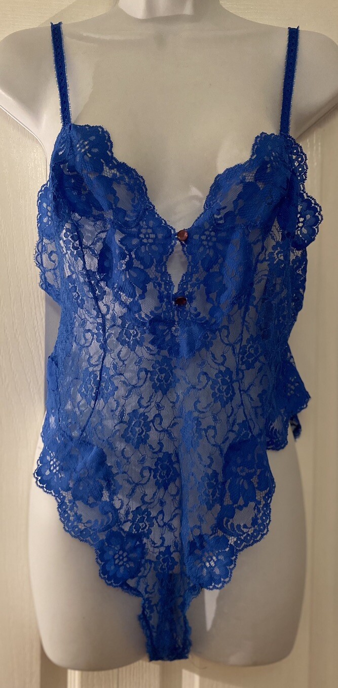 Vintage Nylon w/ Lace Royal Blue Teddy Lingerie By Kayser Size 36