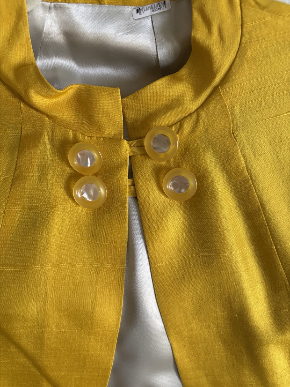 Vintage Bright Yellow Silk? Capelet Jacket with Pearl Buttons