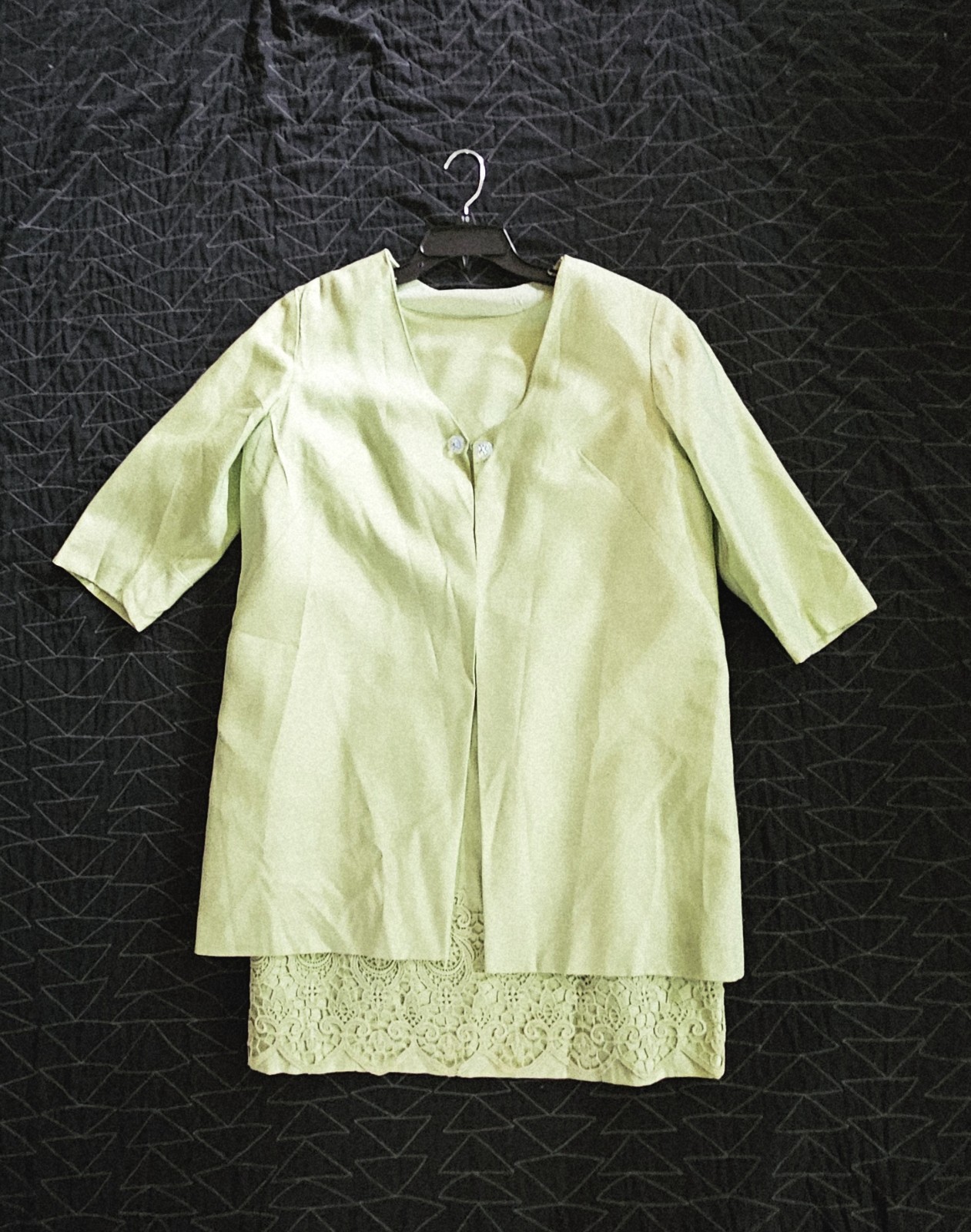 Vintage 60s Sylvia Ann Dress & Coat Lime Green Lace Sz 20