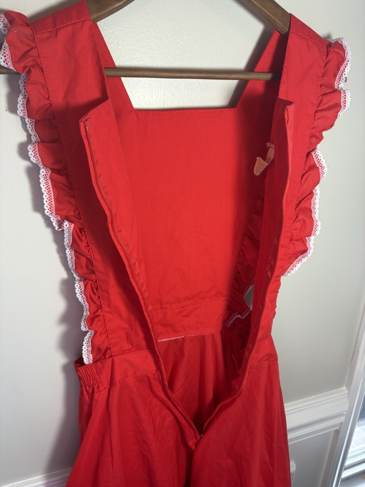 Vintage 70s Party Pleasers Malco Modes Red Prairie Square Dance Apron Dress Sz M