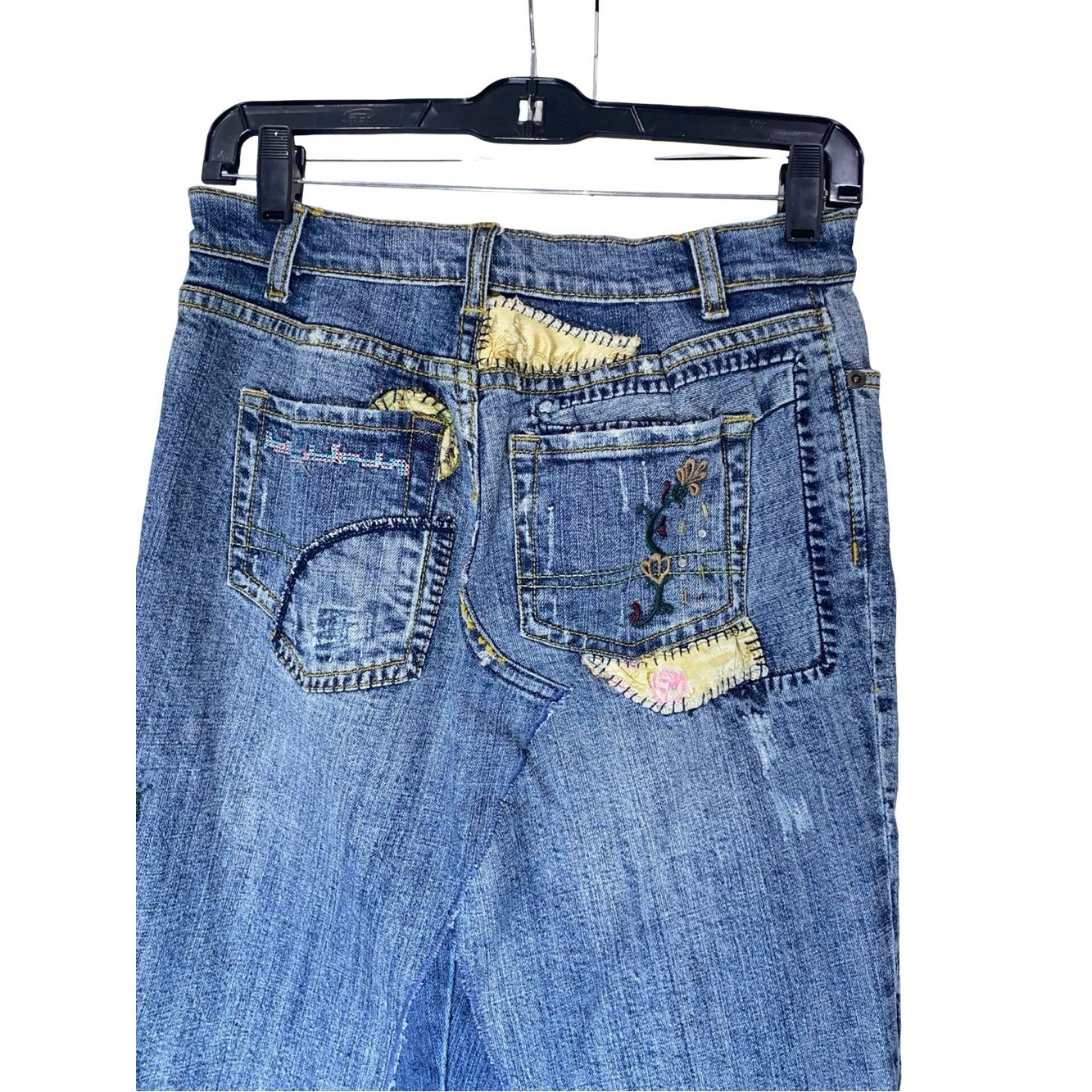 Vintage 7 For All Mankind Denim Patchwork Maxi Skirt Embroidered Y2K Boho