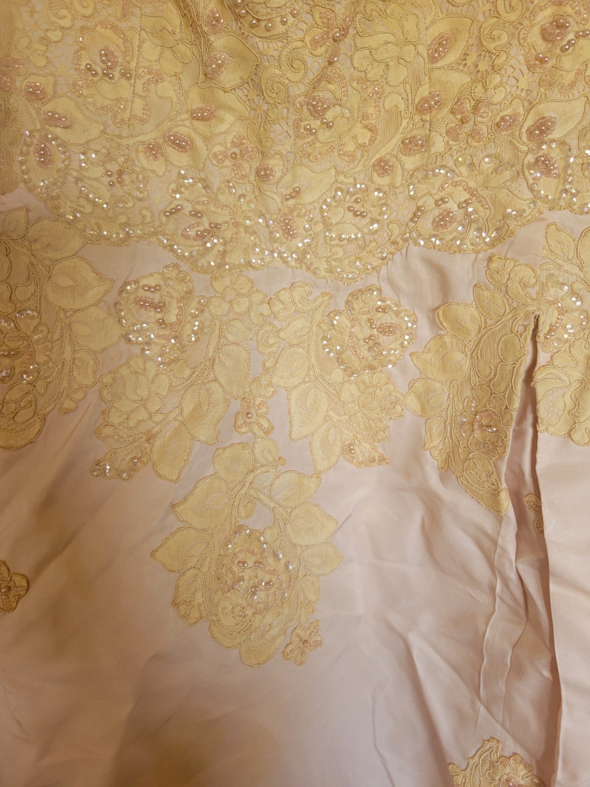 BEAUTIFUL HANDMADE 1920S 1930S NUDE BLUSH BEADED LACE WEDDING DRESS MUST SEE !