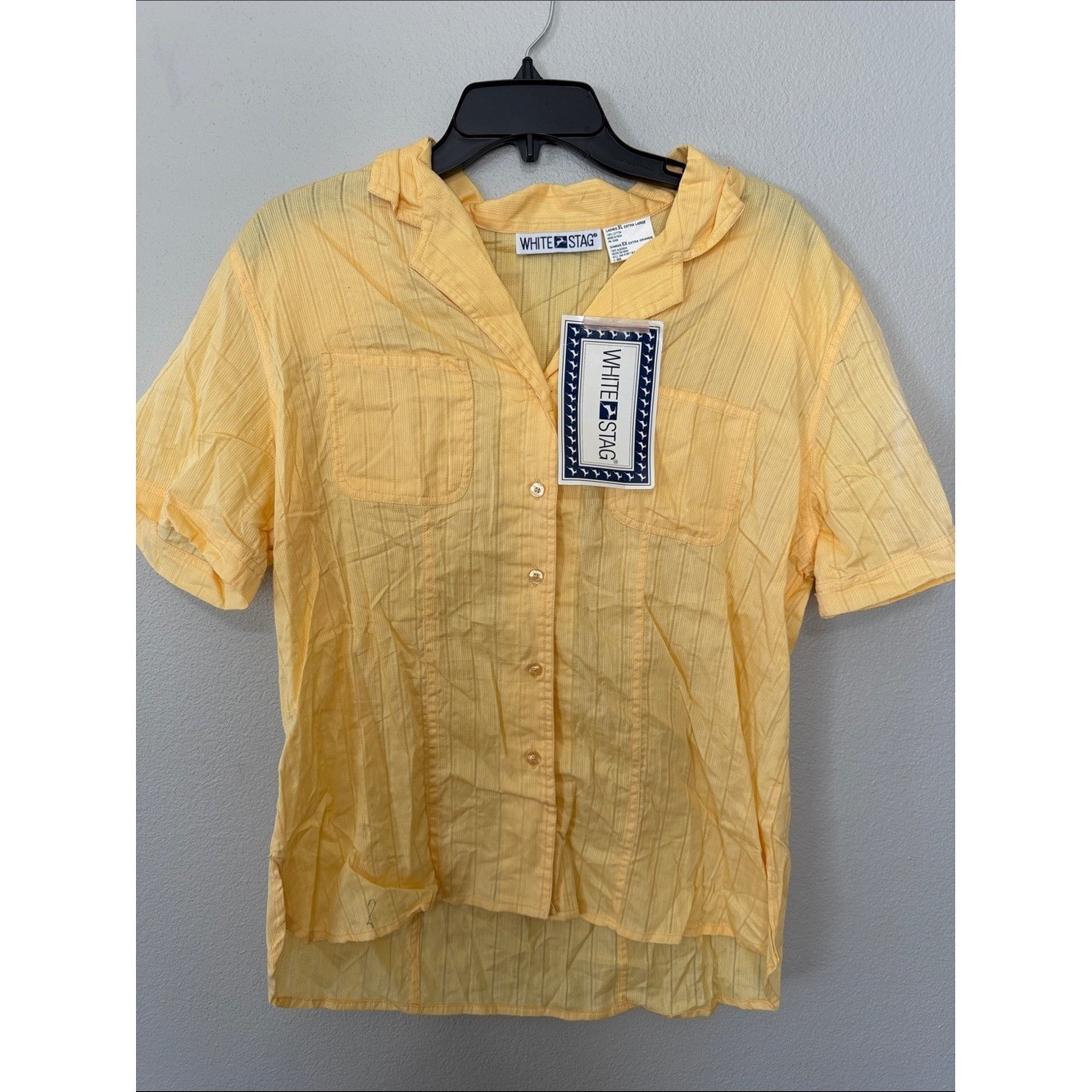 VTG White Stag Light Yellow Short Sleeve Button-Up Shirt XL Granny Core