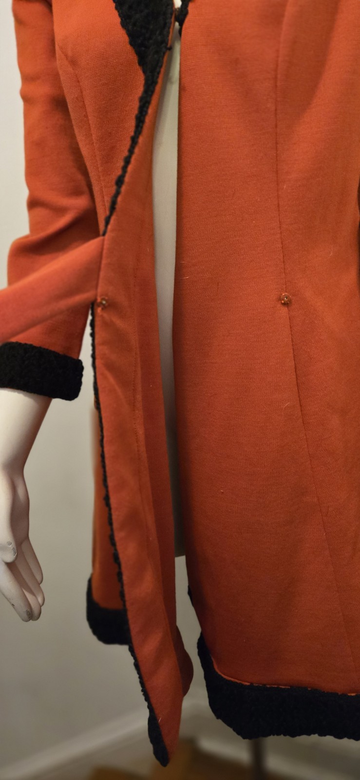 Vtg Alfred Werber 1960S MOD Red Wrap Coat Foxy Red & Black Shearling Accen S/M