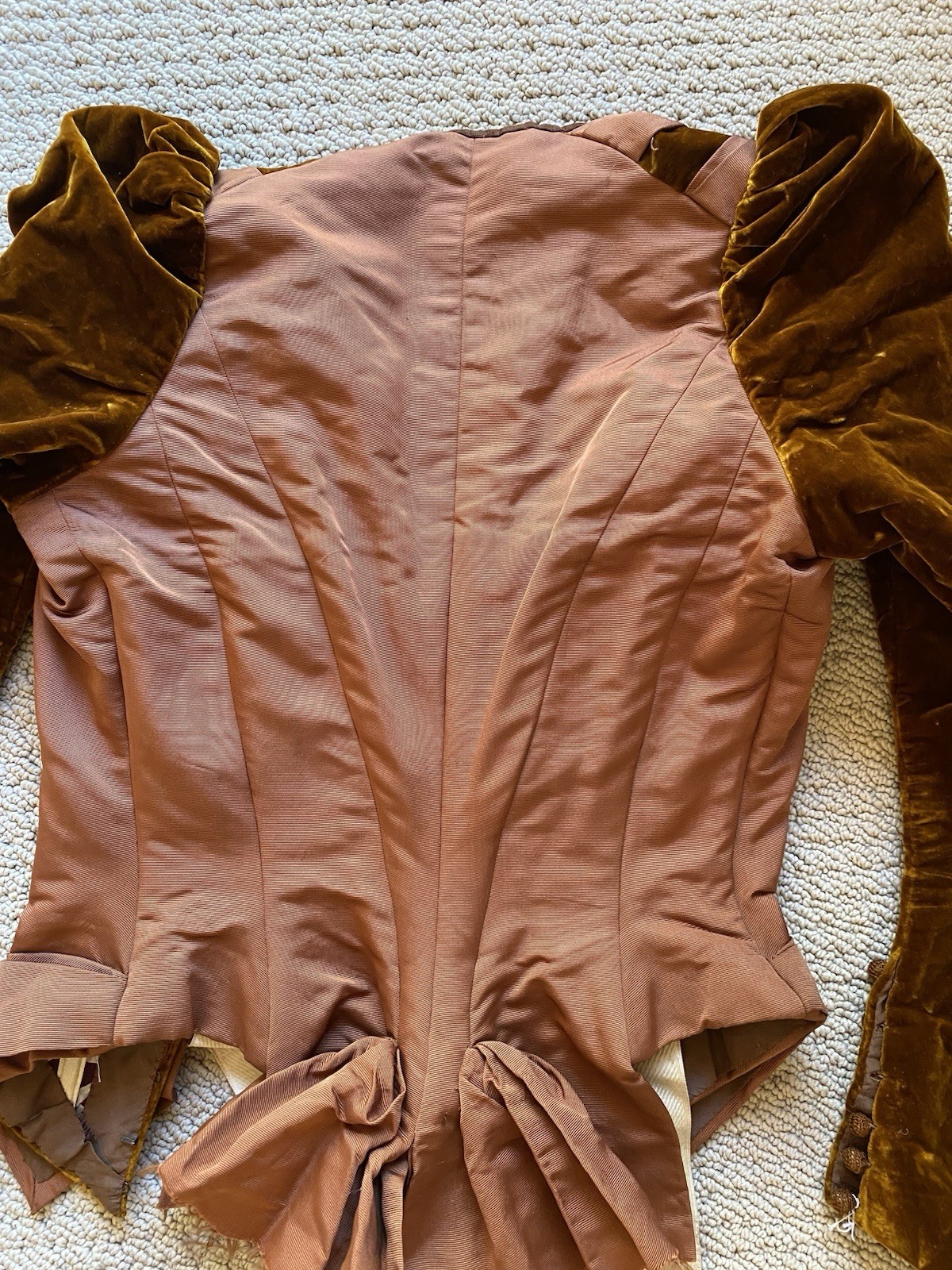 Antique Edwardian Copper / Brown Silk & Velvet Bodice w/Puff Sleeves