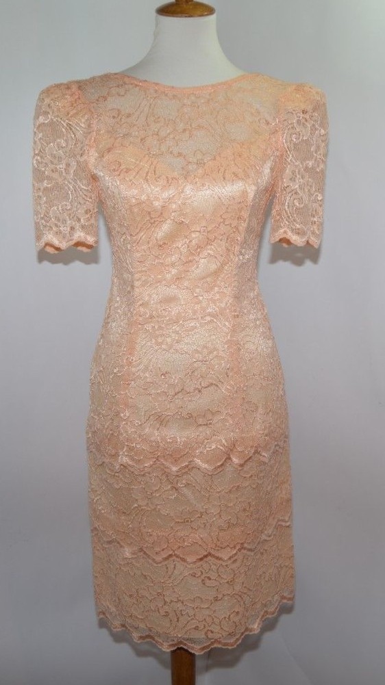 VTG 80s A La Carte Peach Lace Lined Layered Formal Dress Womens 5 6 Made in USA