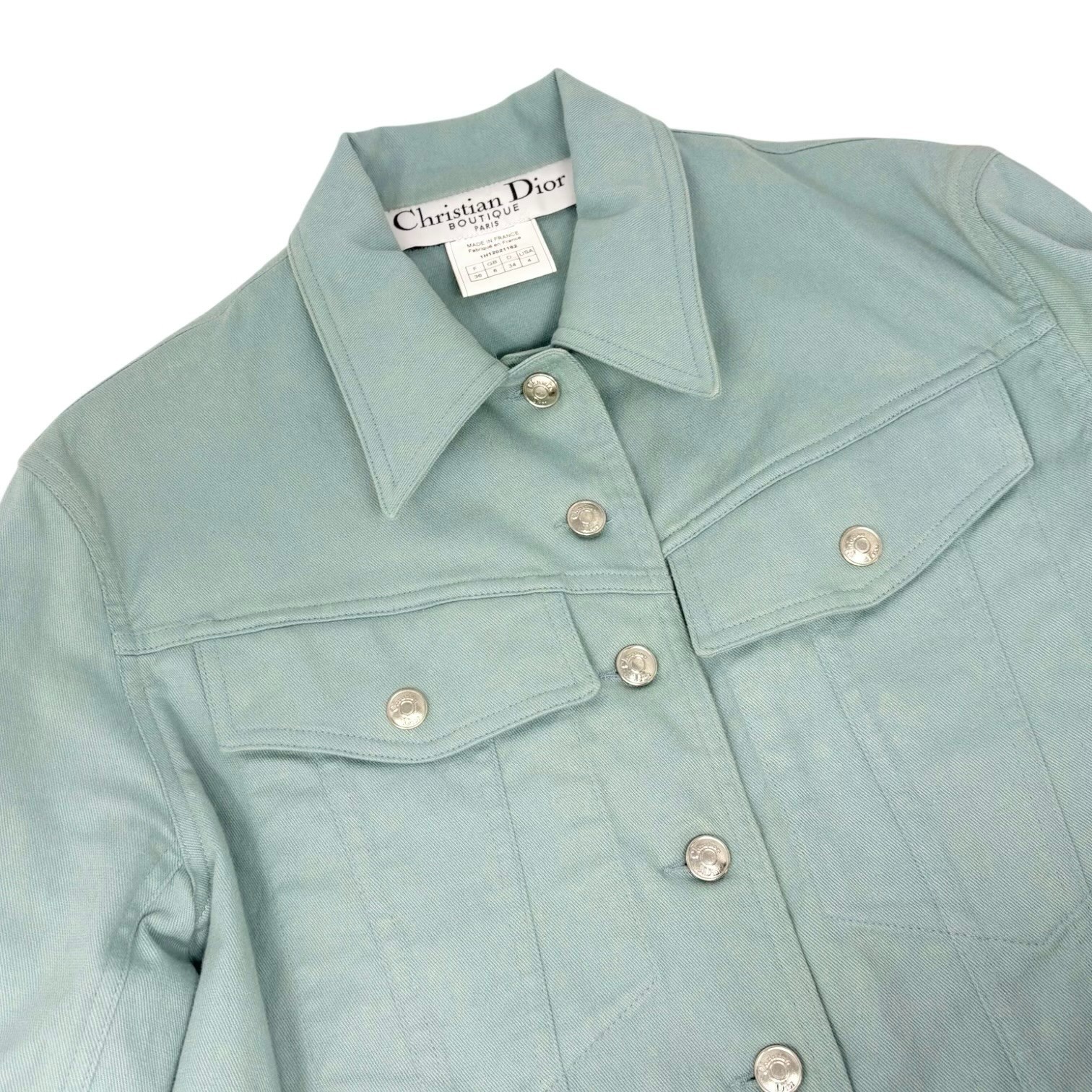 Christian Dior Vintage 2001 J&rsquo;ADORE Logo Denim Twill Jacket #36 Blue Yellow