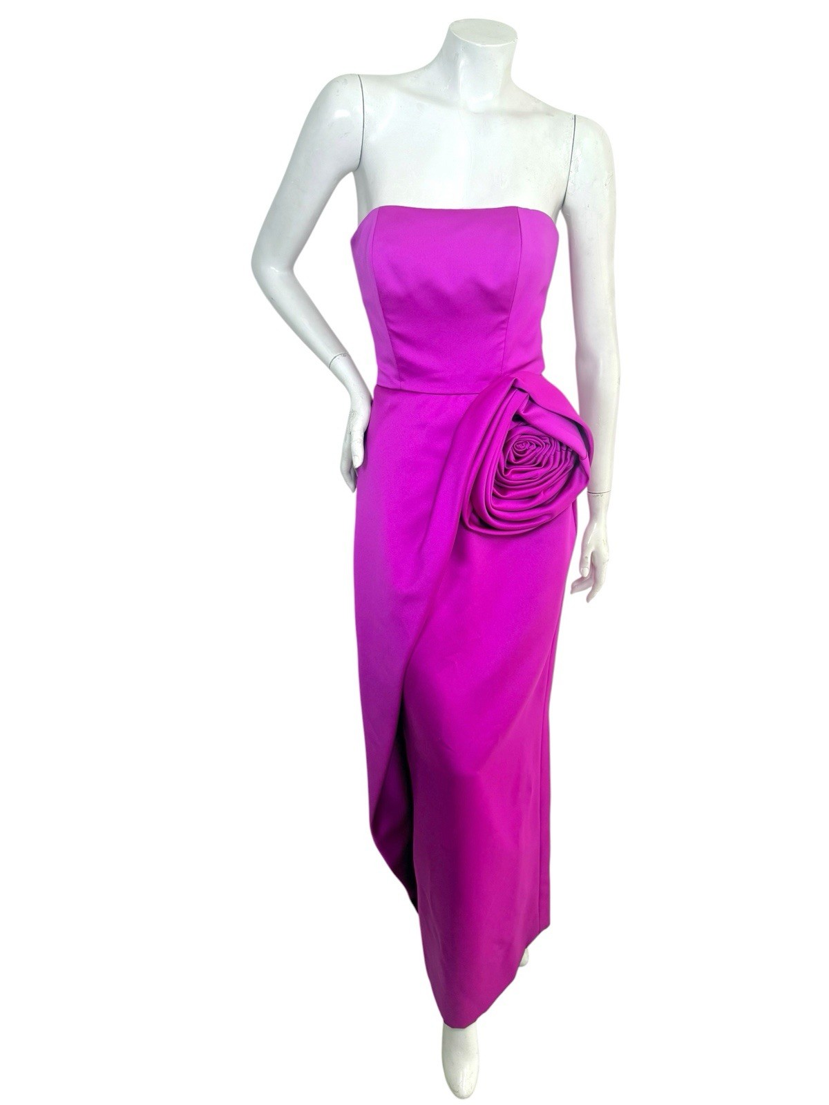 Vintage Victor Costa Saks Fuchsia Strapless Rosette Column Evening Gown USA