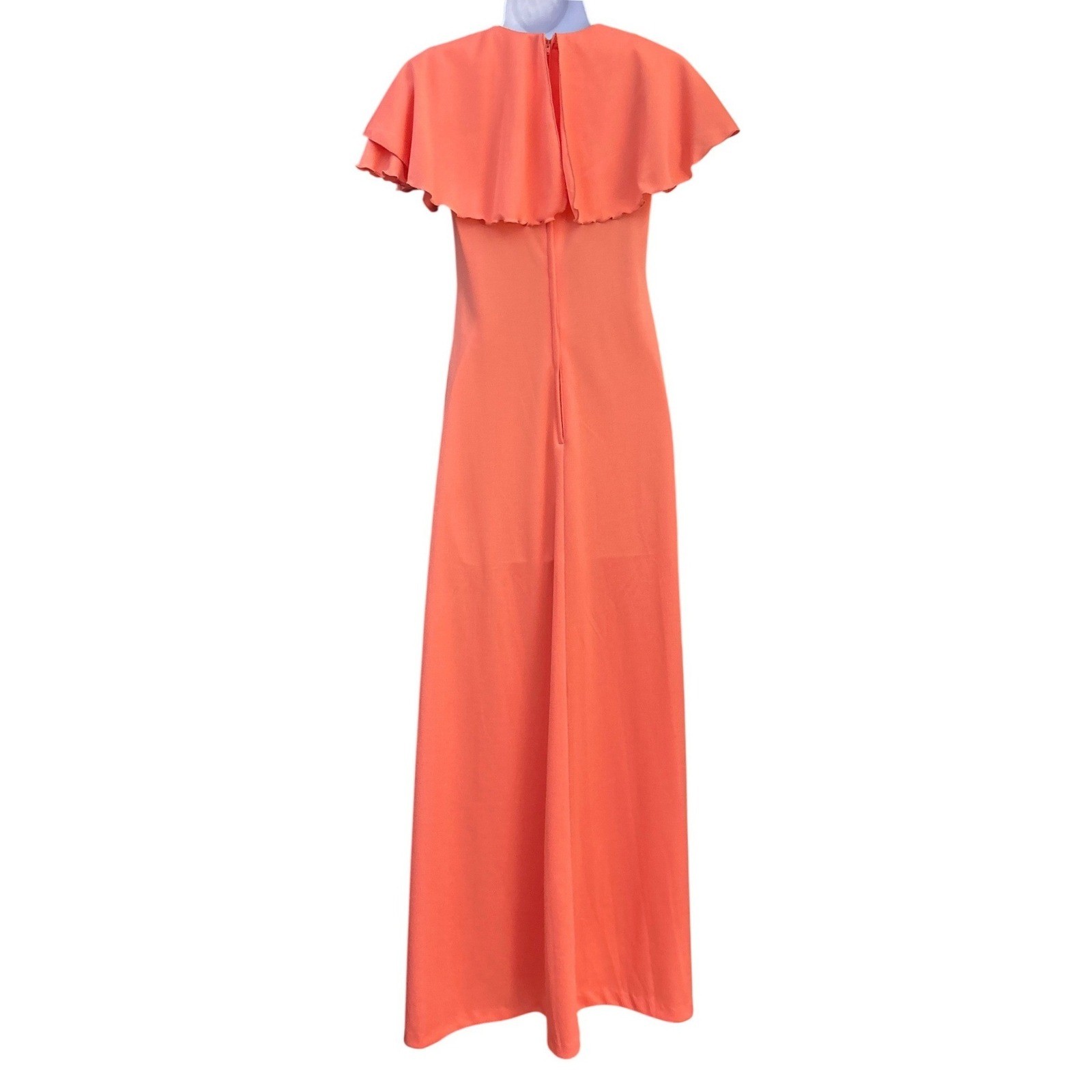 Vintage 70s Coral Orange Romantic Floral Maxi Dress Disco Regencycore Flowy Gown