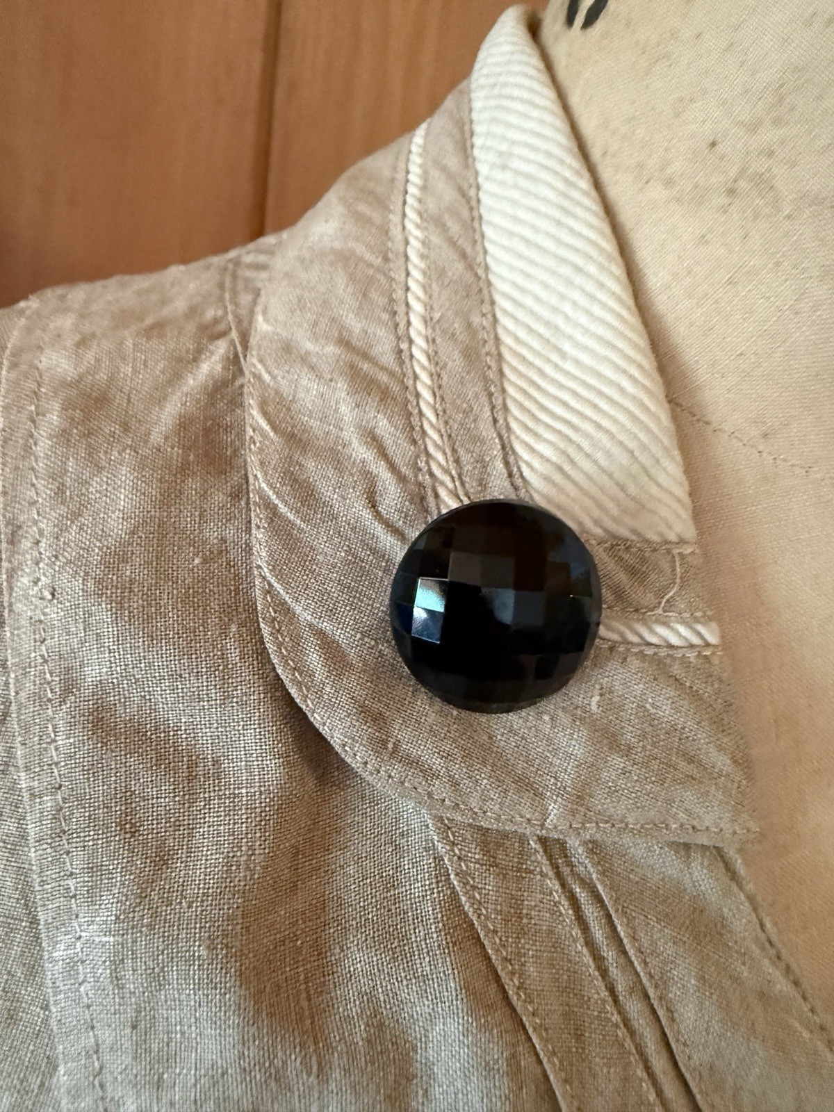 Antique Edwardian Linen Duster Coat Automobile Car Driving Black Glass Buttons