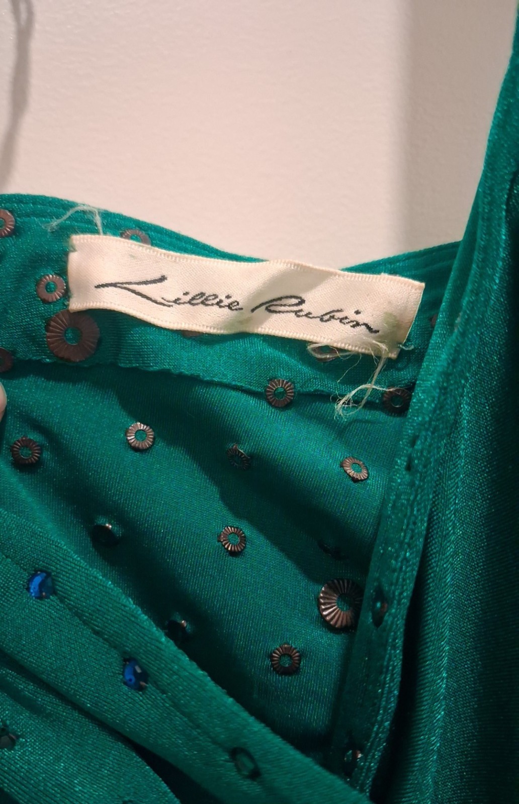 Vintage Lillie Rubin Green Sequin Cocktail Dress
