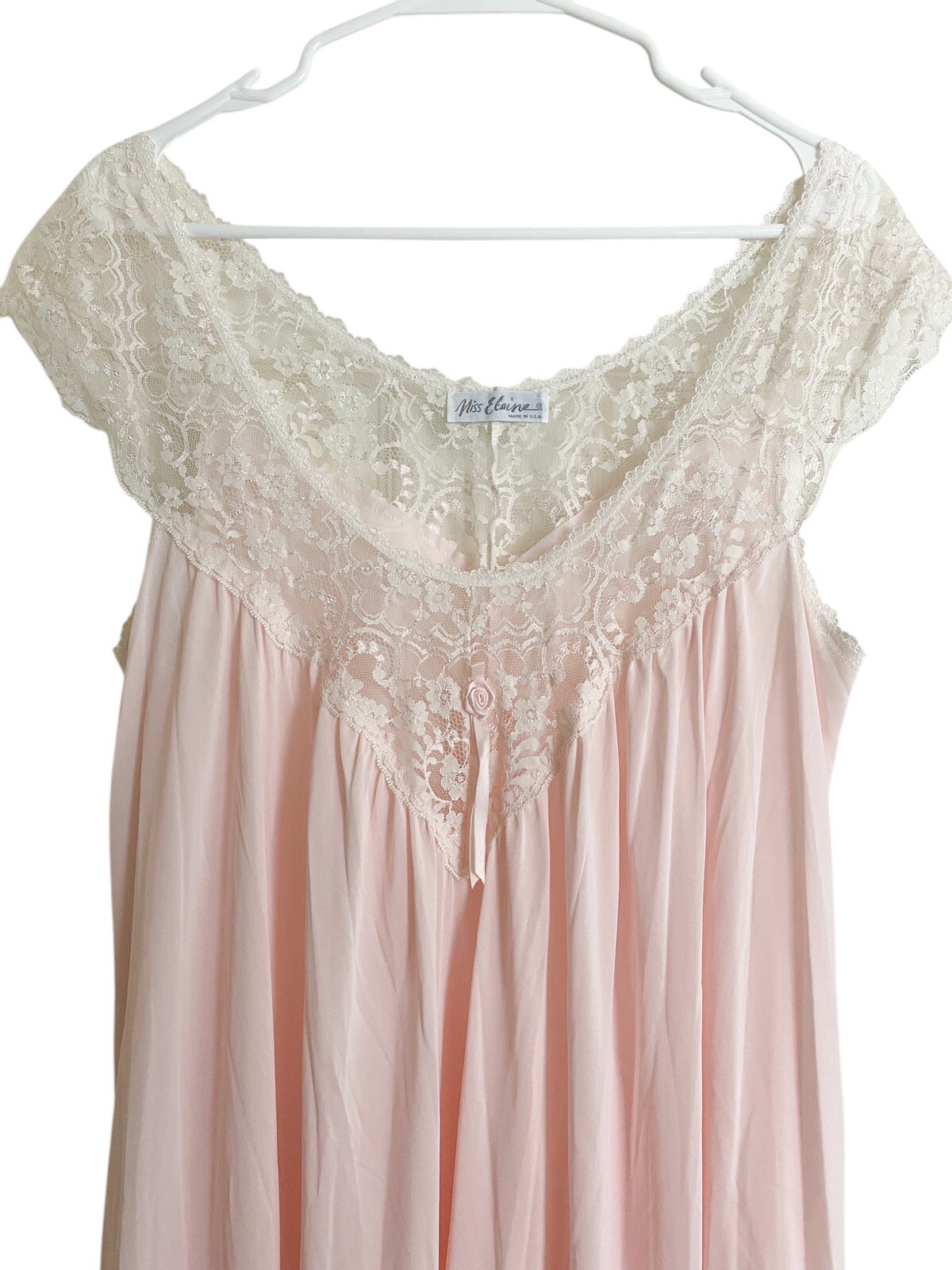 Vintage Miss Elaine Pink Peignoir Nightgown Robe Set Lace Nylon Size Medium EUC!