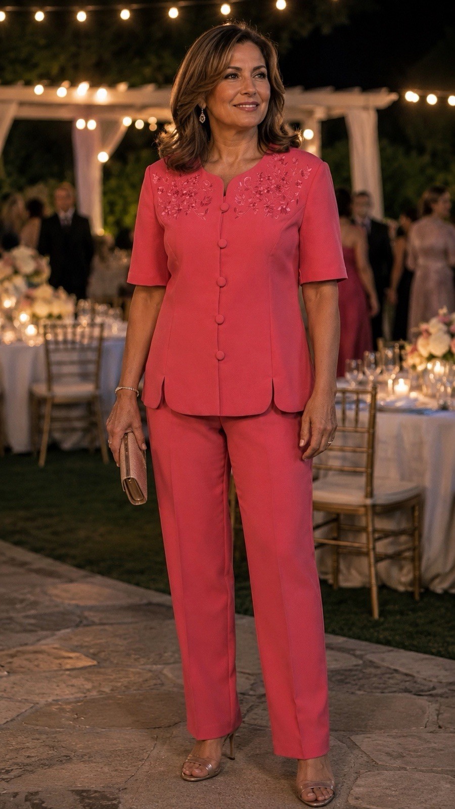 *VINTAGE » Pride & Joy Women&rsquo;s Coral Peach Embroidered Jacket Pant Suit Size 14P