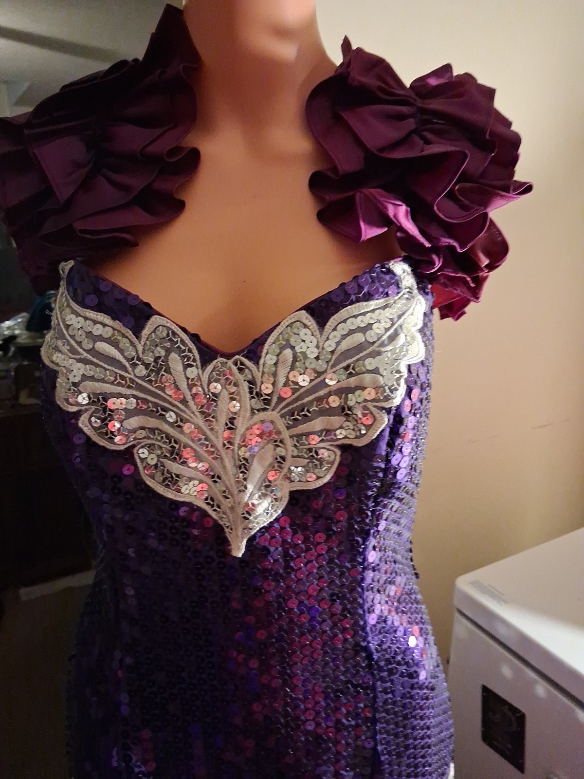 1980s Purple Sequin Ruffle High-Low Hem Party Salsa Dress Flirtations By Angelo